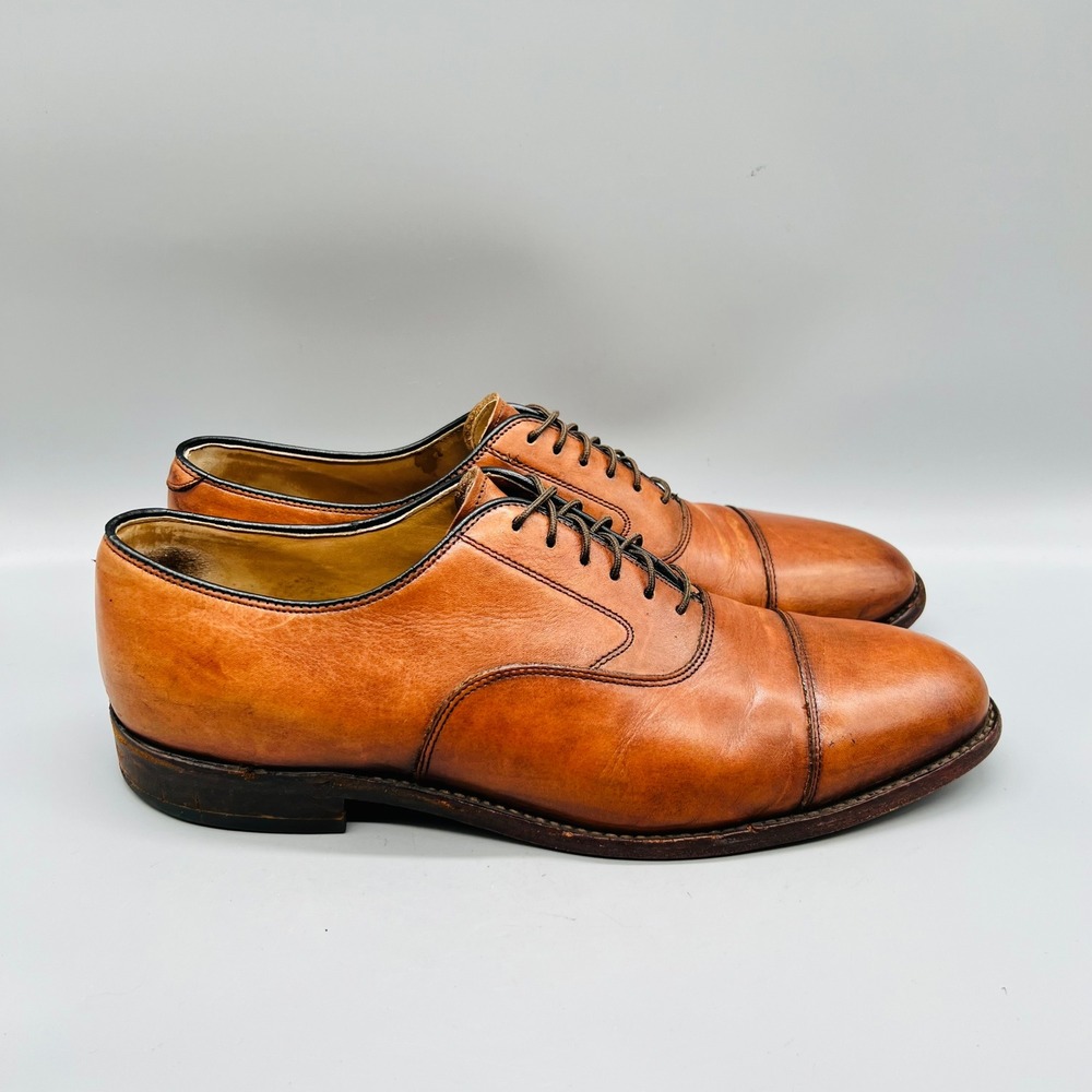 Johnston & Murphy Shoes Mens 10 Brown Leather Cap Toe Lace Up Dress Classic